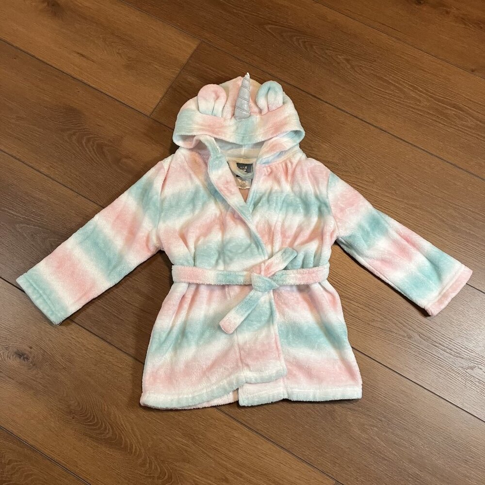 Max & Olivia Kids Pink, Blue, White Tie Unicorn Robe Size S (6/6X)